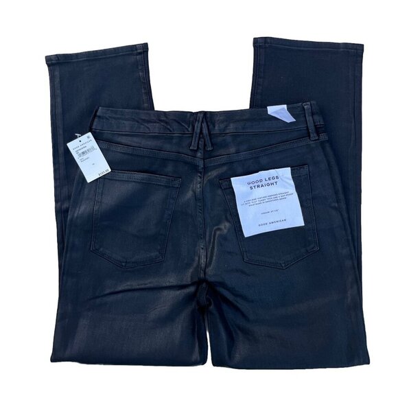 Good American Good Straight High Rise Coated Jeans in Black001 Size 14 - Picture 3 of 11